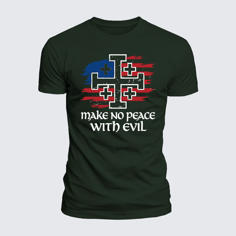 Luxe Mercerized Cotton Tee - Make No Peace with Evil Jerusalem Cross United States Flag 