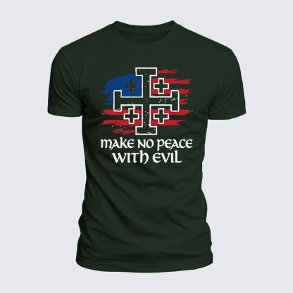Luxe Mercerized Cotton Tee - Make No Peace with Evil Jerusalem Cross United States Flag 