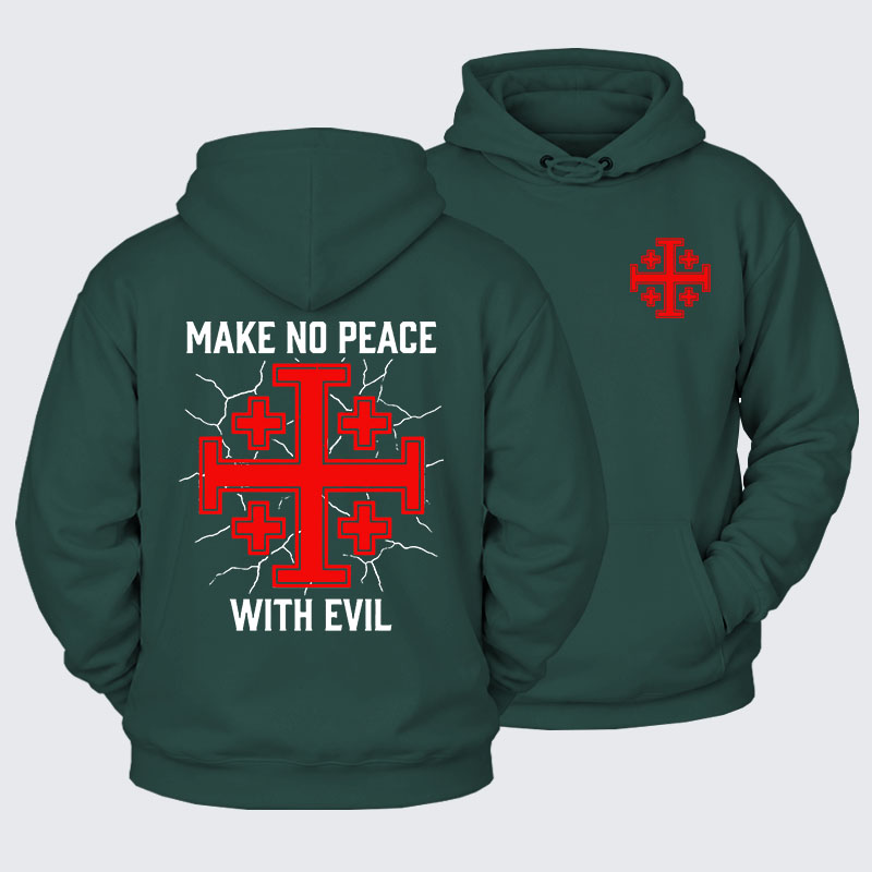 [Copy]Plush Fleece-Lined Hoodie - Make No Peace with Evil Knight Templar Jerusalem Cross