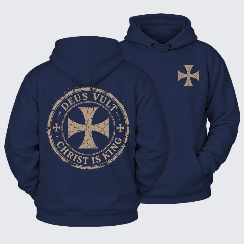 Plush Fleece-Lined Hoodie - Deus Vult Christ Is King