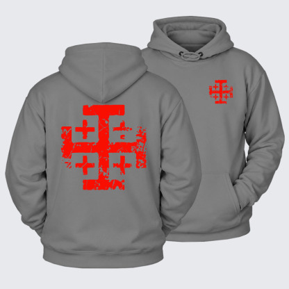 Plush Fleece-Lined Hoodie - Knights Templar Jerusalem Cross