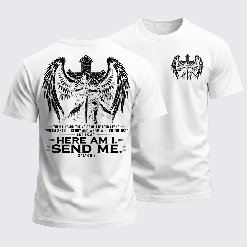 Heavyweight Cotton Tee - Here I Am Send Me Isaiah 6:8 Knight Templar Crusader