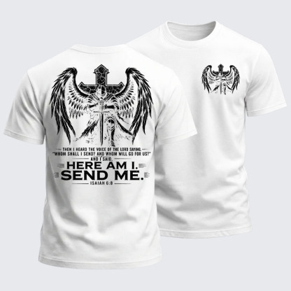Heavyweight Cotton Tee - Here I Am Send Me Isaiah 6:8 Knight Templar Crusader