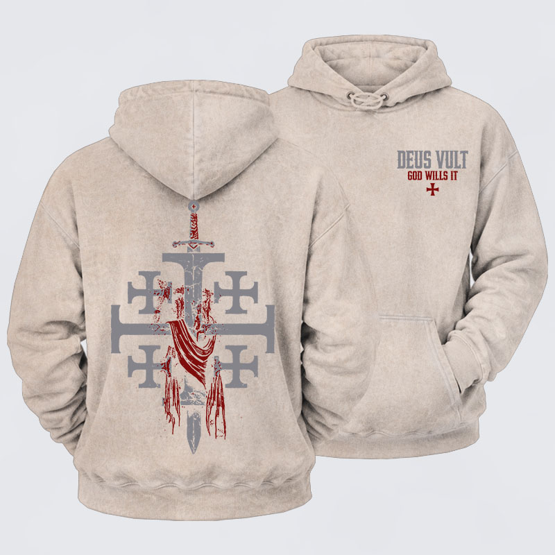 Washed Hoodie - Deus Vult: God Wills It