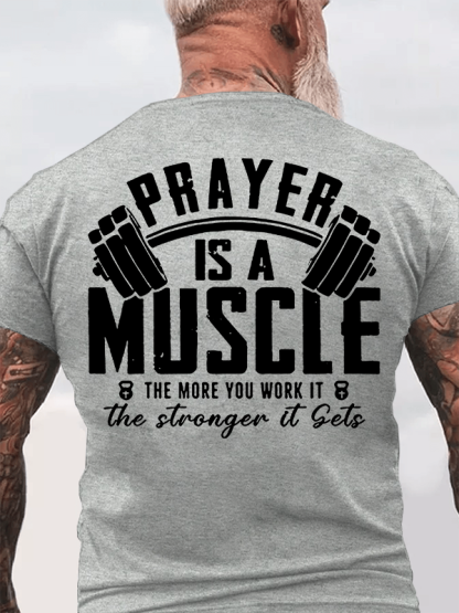 Prayer Is A Muscle Cross Jesus God Christian Cotton T-Shirt