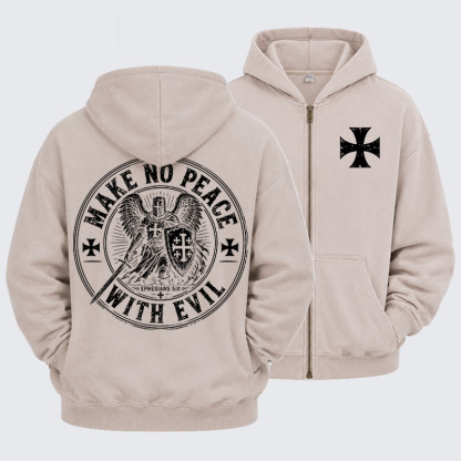Washed Zip-Up Hoodie - Make No Peace With Evil