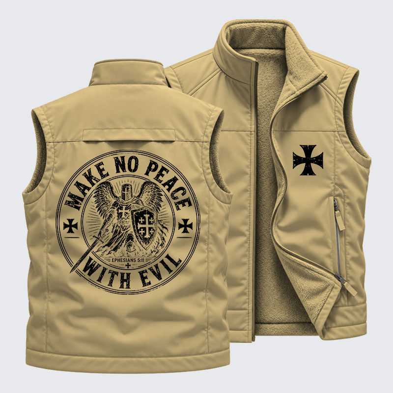 Make No Peace With Evil Reversible Outdoor Fleece-Lined Multi-Pocket Vest