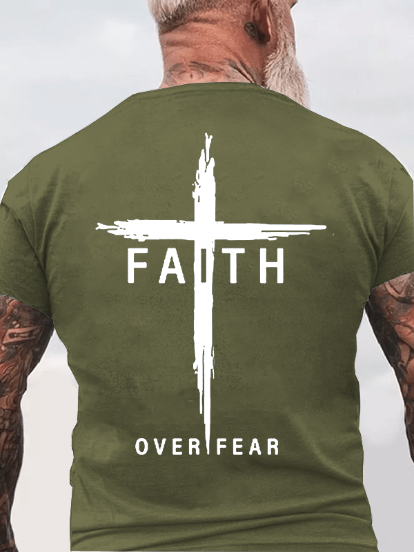 Faith Over Fear Cross Jesus God Christian Cotton T-Shirt