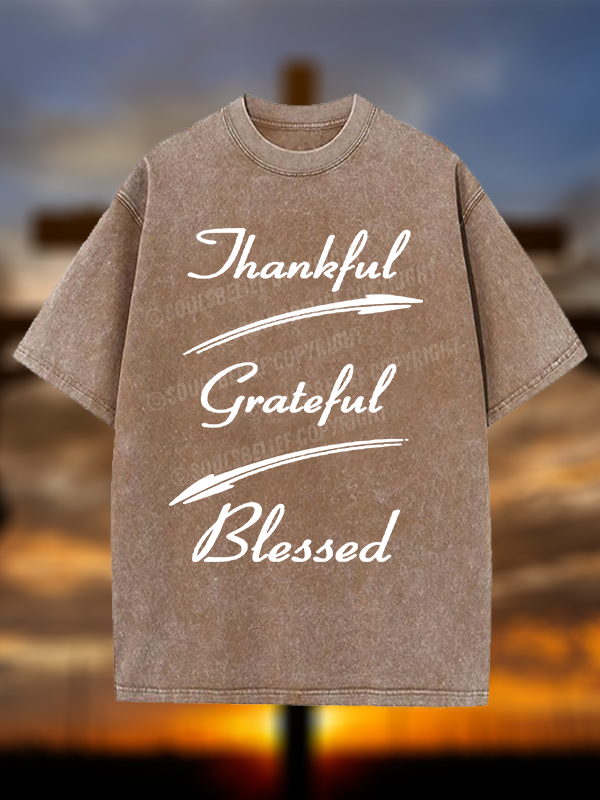 Thankful Grateful Blessed Christian Washed T-Shirt