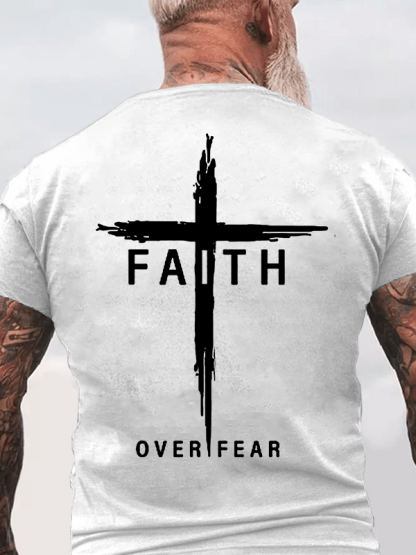 Faith Over Fear Cross Jesus God Christian Cotton T-Shirt