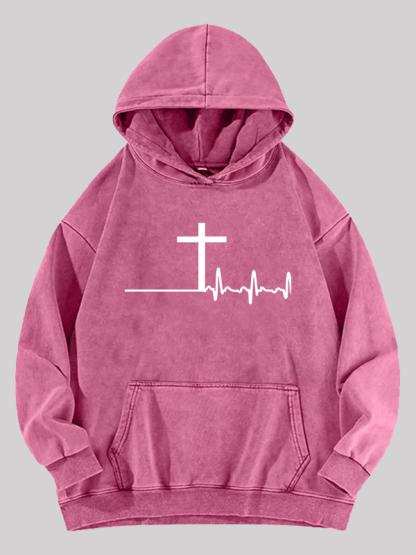 ECG Cross Washed Hoodie
