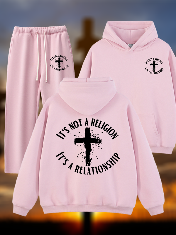 It's Not A Religion It's A Relationship Jesus God Christian Plush Fleece-Lined Hoodie Set