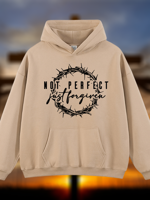 Not Perfect Just Forgiven Religious Jesus God Christian Plush Fleece-Lined Hoodie