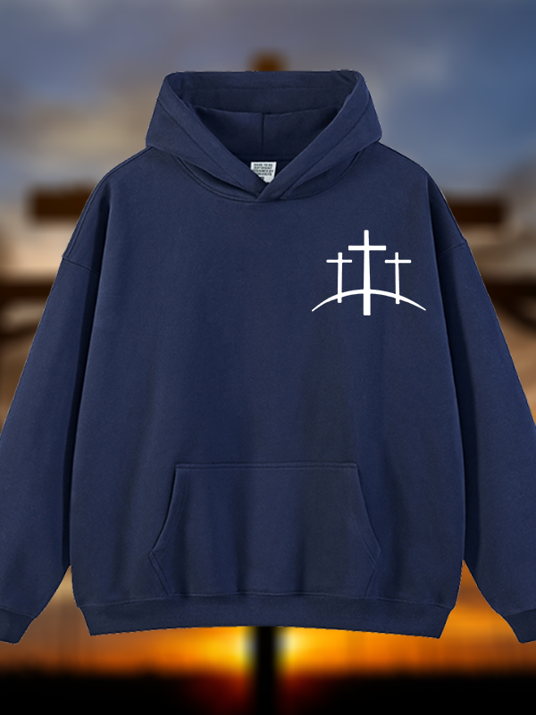Cross Printed Jesus God Christian Plush Fleece-Lined Hoodie