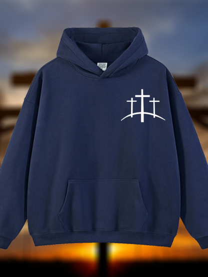 Cross Printed Jesus God Christian Plush Fleece-Lined Hoodie