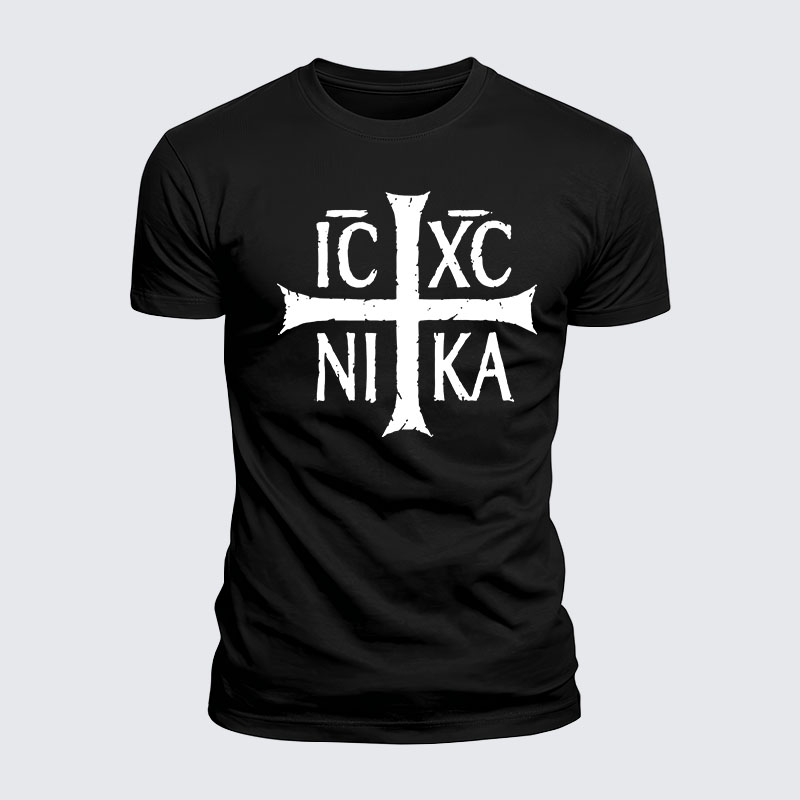 Luxe Mercerized Cotton Tee - ICXC NIKA Christogram Jesus Christ is winner