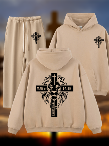 Man of Faith  Jesus God Christian Plush Fleece-Lined Hoodie Set