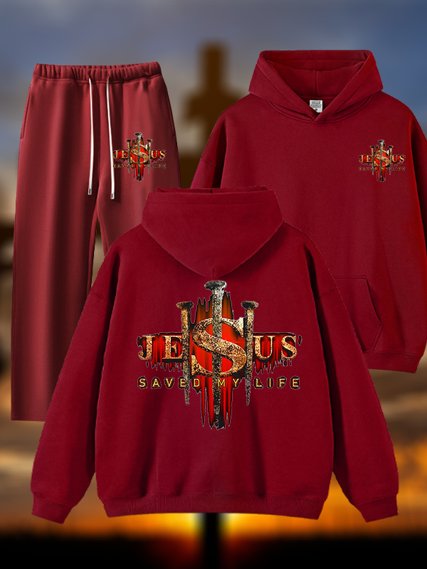 Jesus Saved My Life Jesus God Christian Plush Fleece-Lined Hoodie Set