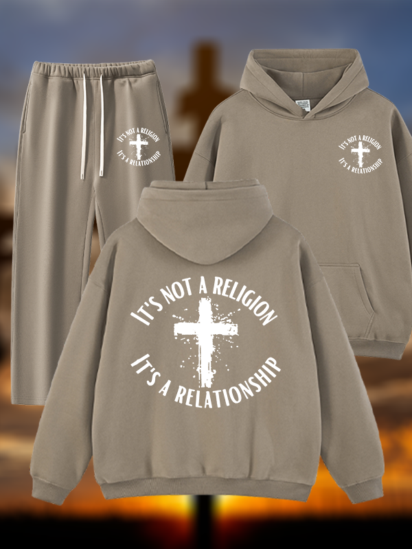 It's Not A Religion It's A Relationship Jesus God Christian Plush Fleece-Lined Hoodie Set