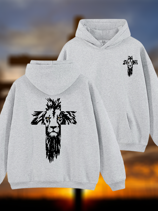 Lion Cross Jesus God Christian Plush Fleece-Lined Hoodie