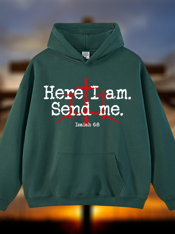 Here I Am Send Me - Bible Verse Isaiah 6:8 Jesus God Christian Plush Fleece-Lined Hoodie