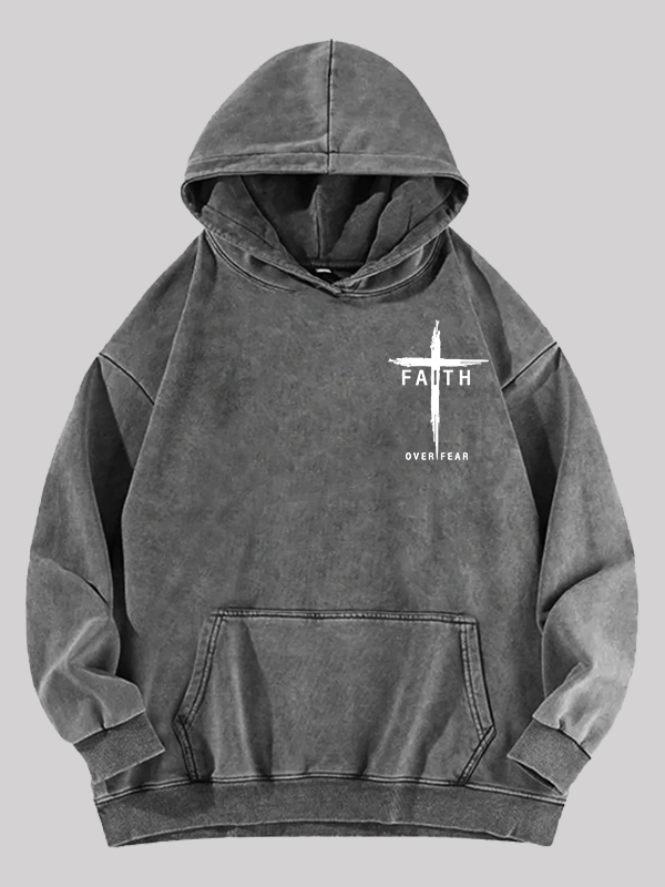 Faith Over Fear Cross Jesus God Christian Washed Hoodie