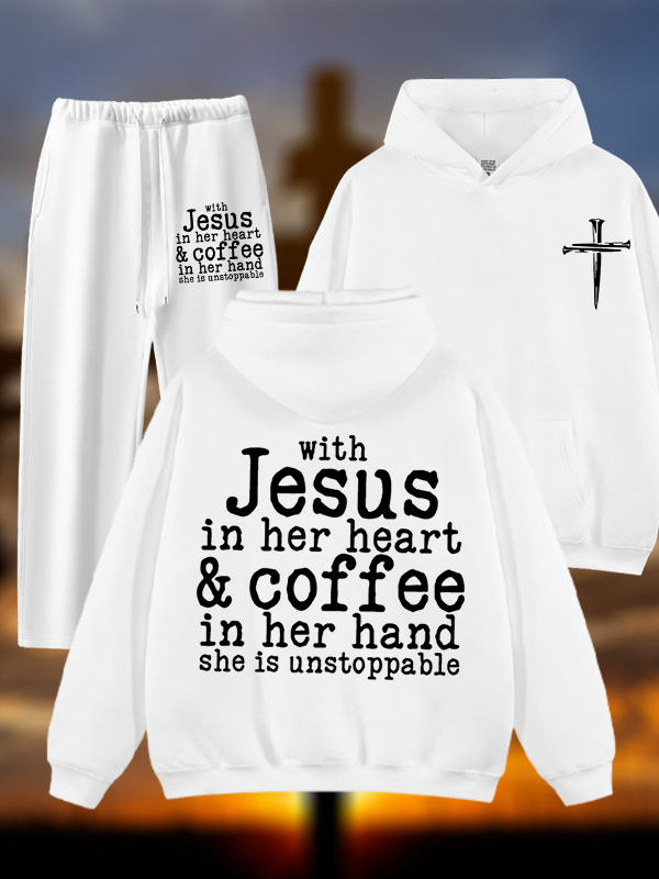 Jesus in her Heart  Jesus God Christian Plush Fleece-Lined Hoodie Set