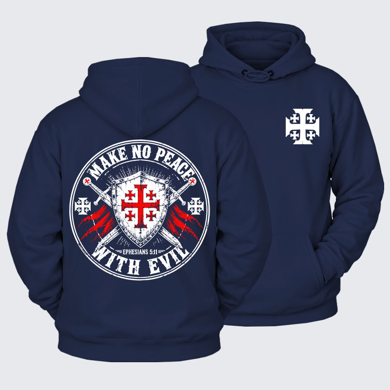 Plush Fleece-Lined Hoodie - Make No Peace with Evil Knight Templar Jerusalem Cross