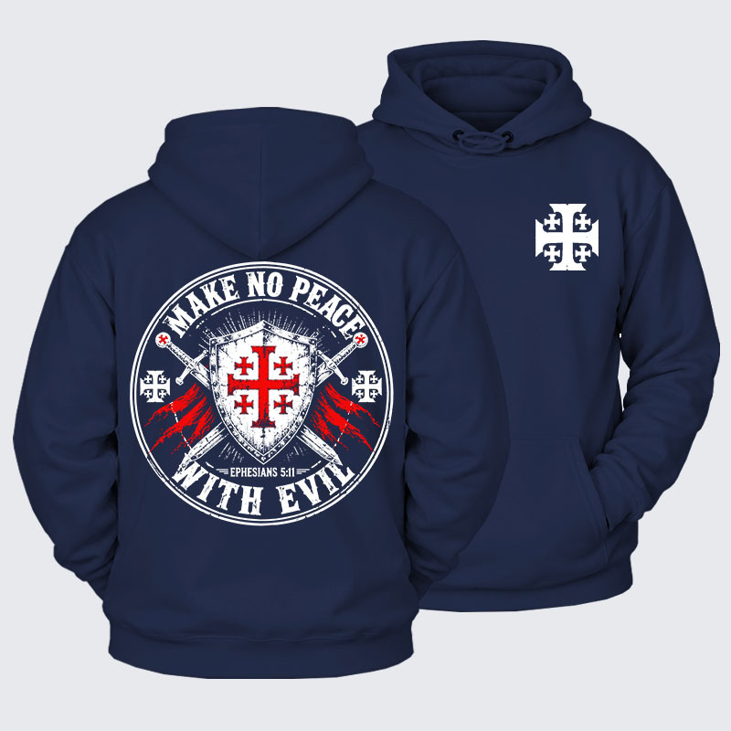 Plush Fleece-Lined Hoodie - Make No Peace with Evil Knight Templar Jerusalem Cross