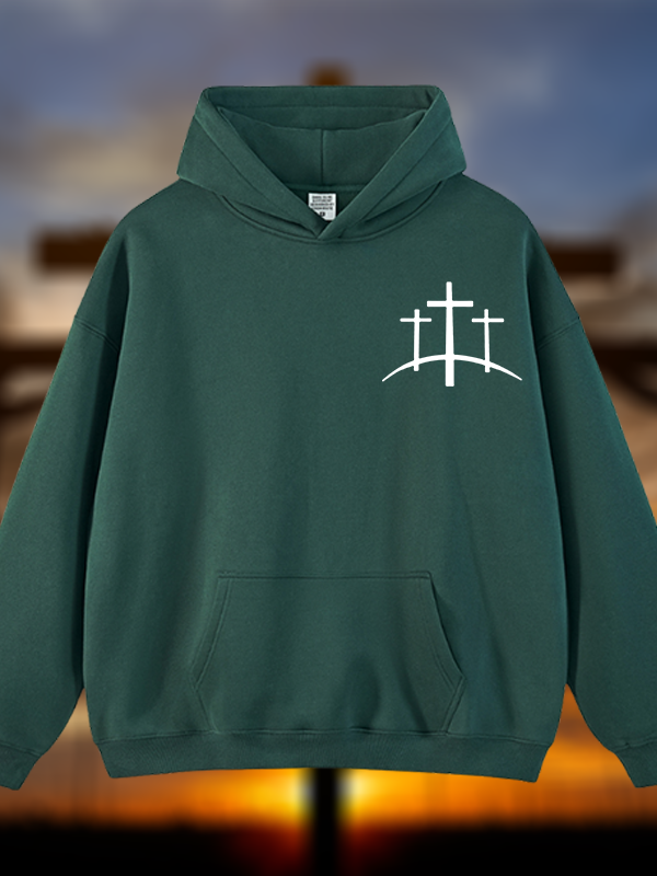 Cross Printed Jesus God Christian Plush Fleece-Lined Hoodie