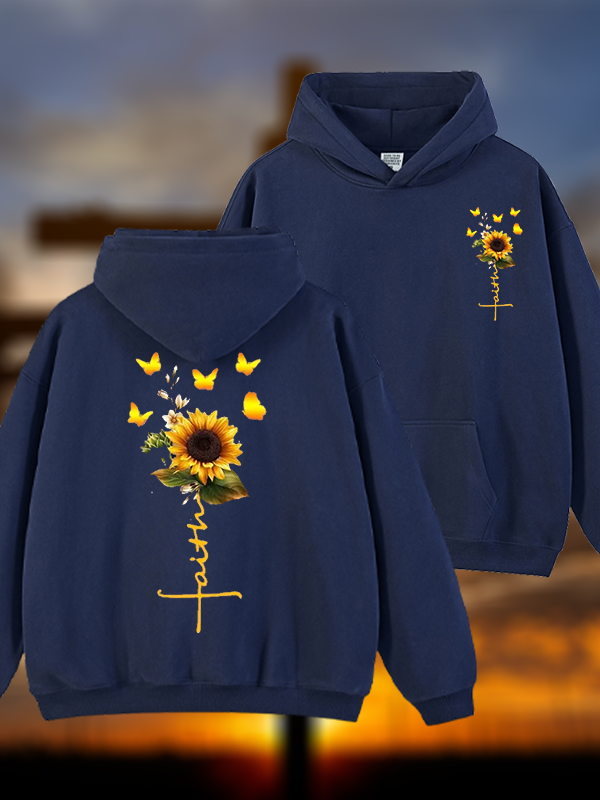 Sunflower Faith Religious Jesus God Christian Plush Fleece-Lined Hoodie