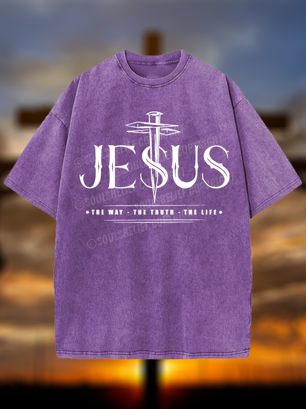 Jesus The Way The Truth The Life Christian Washed T-Shirt