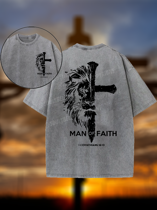 Man of Faith Christian Washed T-Shirt