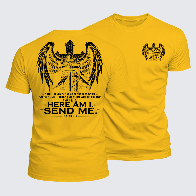 [Copy]Luxe Mercerized Cotton Tee -  Here I Am Send Me Isaiah 6:8 Knight Templar Crusader