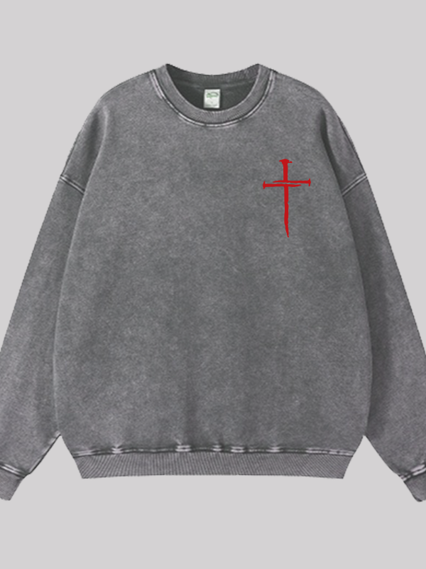 Red Cross Faith Jesus God Christian Washed Sweatshirt
