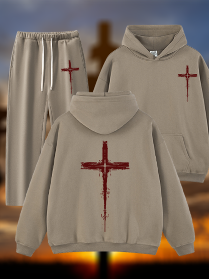 Light of Cross Jesus God Christian Plush Fleece-Lined Hoodie Set