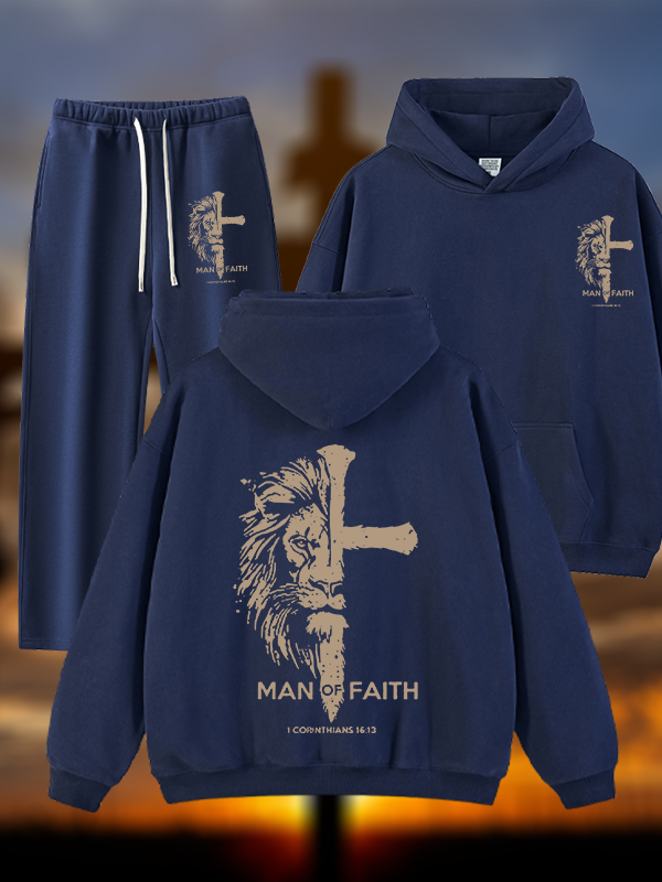 Man of Faith Jesus God Christian Plush Fleece-Lined Hoodie Set