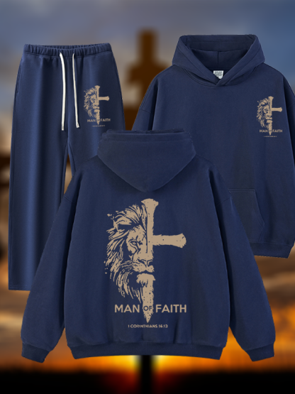 Man of Faith Jesus God Christian Plush Fleece-Lined Hoodie Set