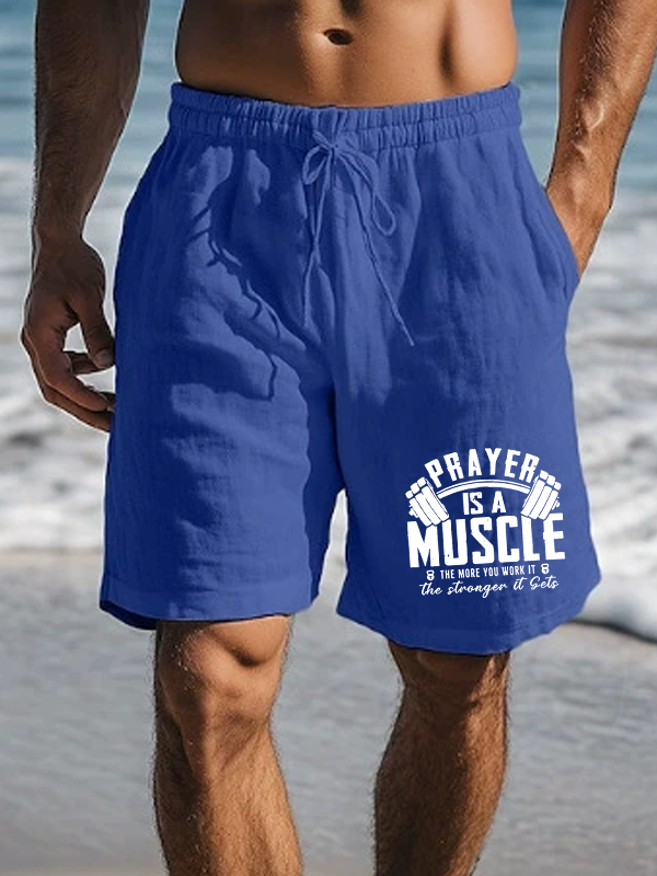 Prayer Is A Muscle Cross Christian Beach Shorts
