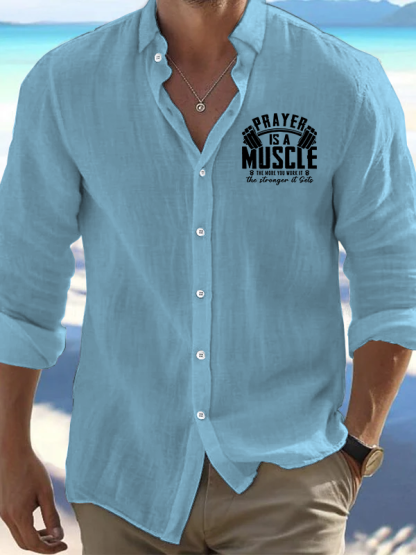 Prayer Is A Muscle Cross Christian Resort Casual Shirt
