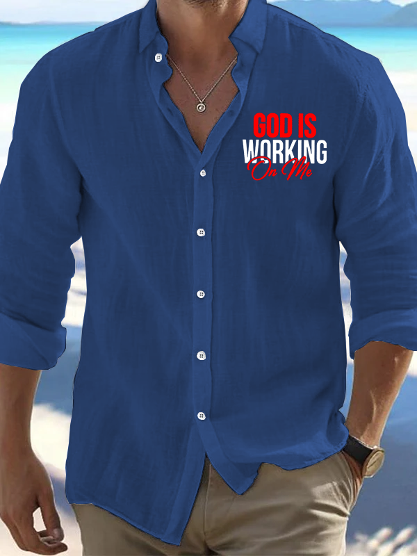 God Is Working On Me Christian Resort Casual Shirt