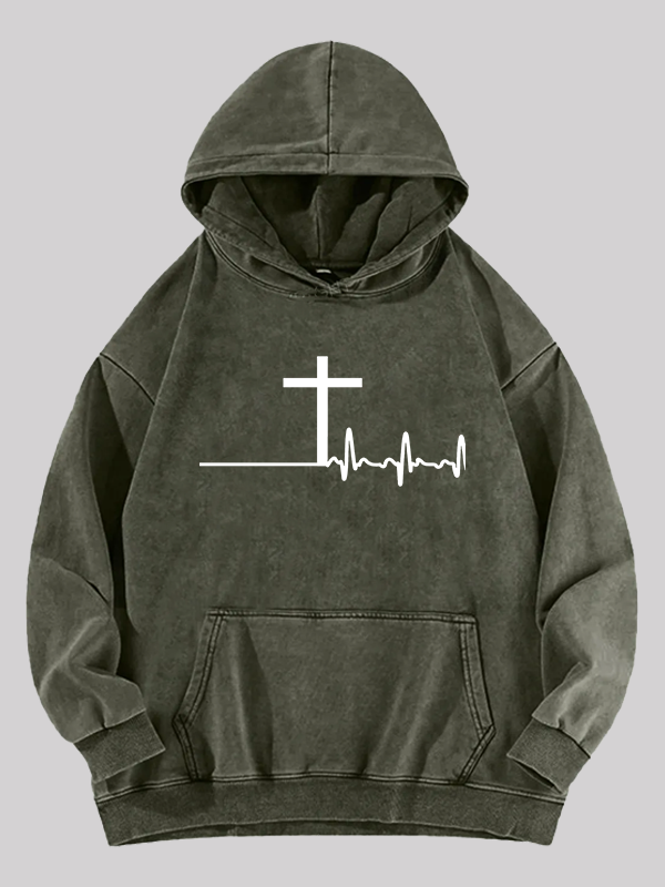 ECG Cross Washed Hoodie
