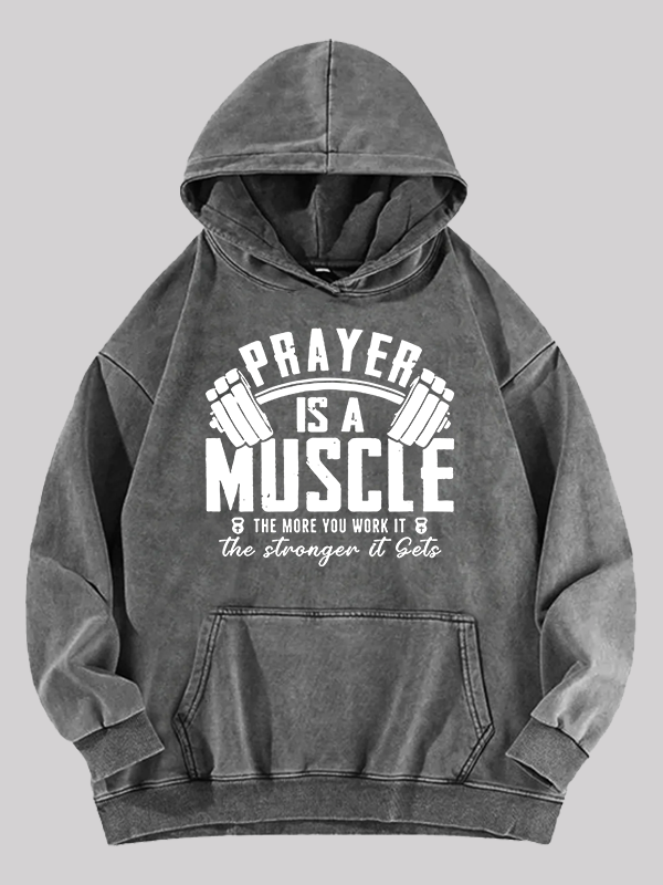Prayer Is A Muscle Cross  Jesus God Christian Washed Hoodie