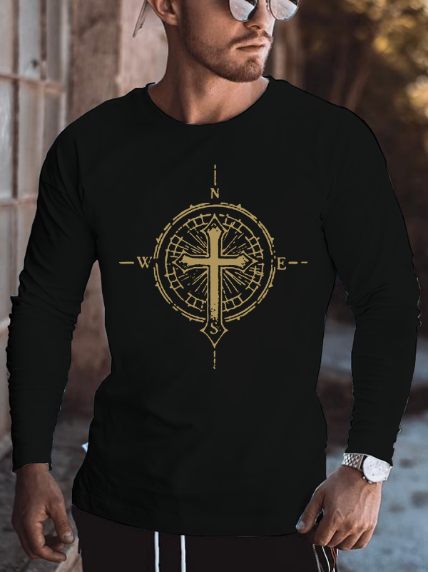 Cross Compass Jesus God Christian Cotton Long Sleeve T-Shirt