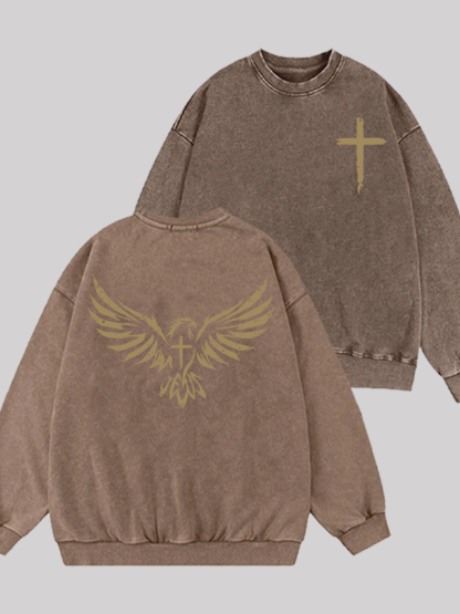 Wings Like Eagles Jesus God Christian Washed Sweatshirt