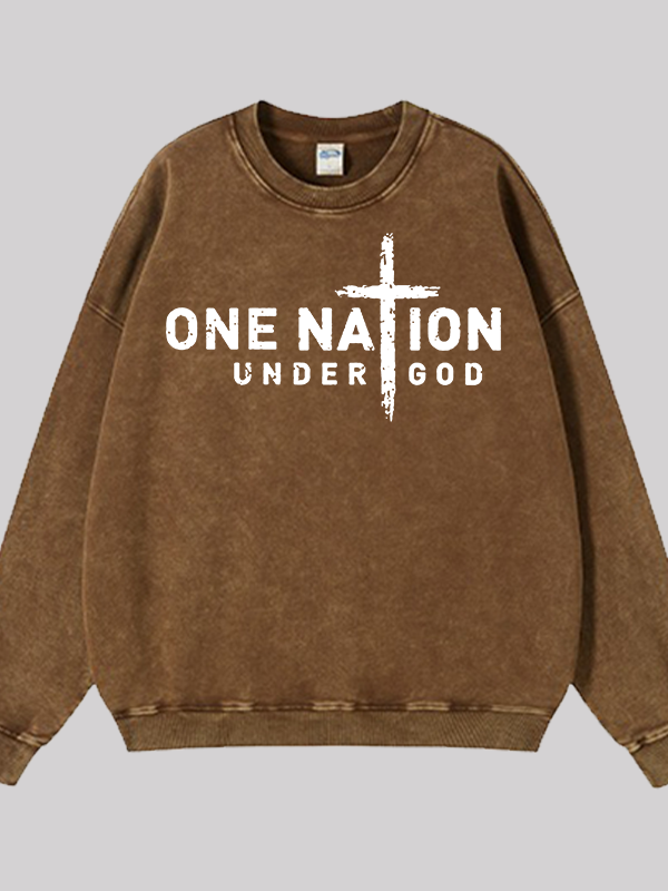 One Nation Under God Cross Jesus God Christian Washed Sweatshirt