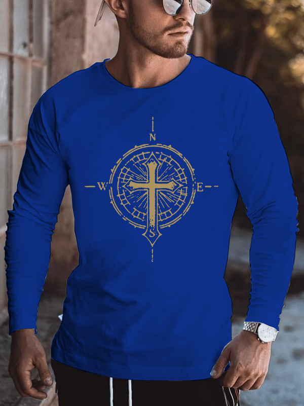 Cross Compass Jesus God Christian Cotton Long Sleeve T-Shirt