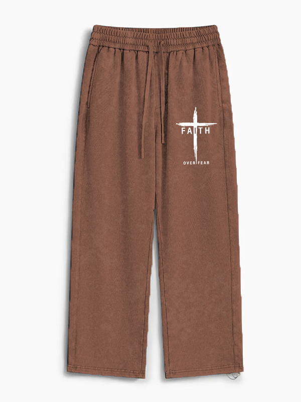 Faith Over Fear Cross Jesus God Christian Washed Sweatpants               