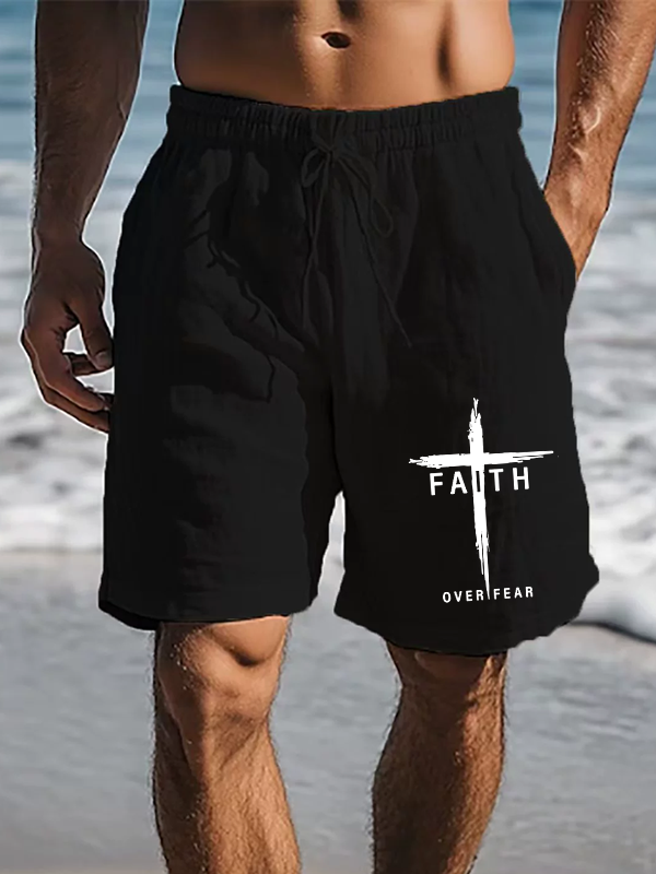 Men's Faith Over Fear Cross Christian Beach Shorts
