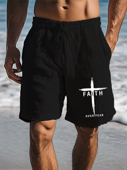 Men's Faith Over Fear Cross Christian Beach Shorts